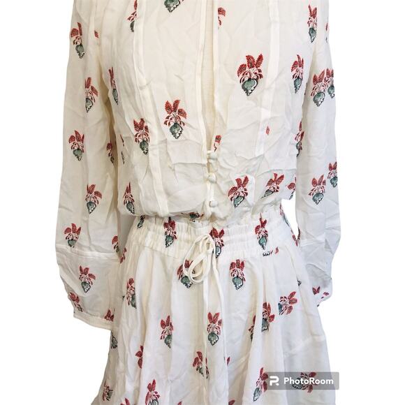 A.L.C. Dasha Silk Floral Shirt Dress Long Sleeve Mini, Pit to Pit: 15" - Picture 7 of 12